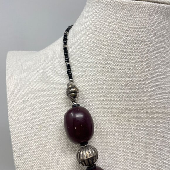 Handcrafted Boho Necklace Silver Tone Mandela Pendant Beaded Gypsy Ethnic‎ - Picture 4 of 14